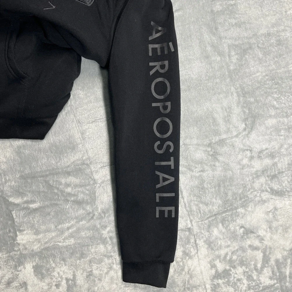 Aeropostale Full Zip Hoodie Mens 2XL Black Sherpa Lined NYC 1987 Graphic Jacket - Picture 10 of 15